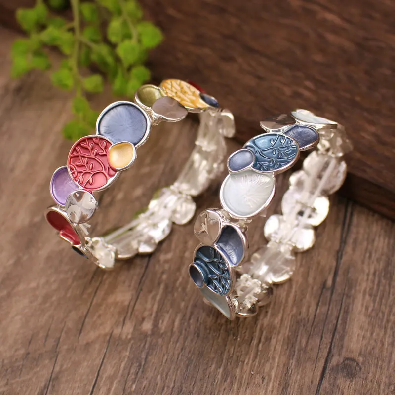 Tree Round Pattern Unity Alloy Elastic Bangle Bracelet