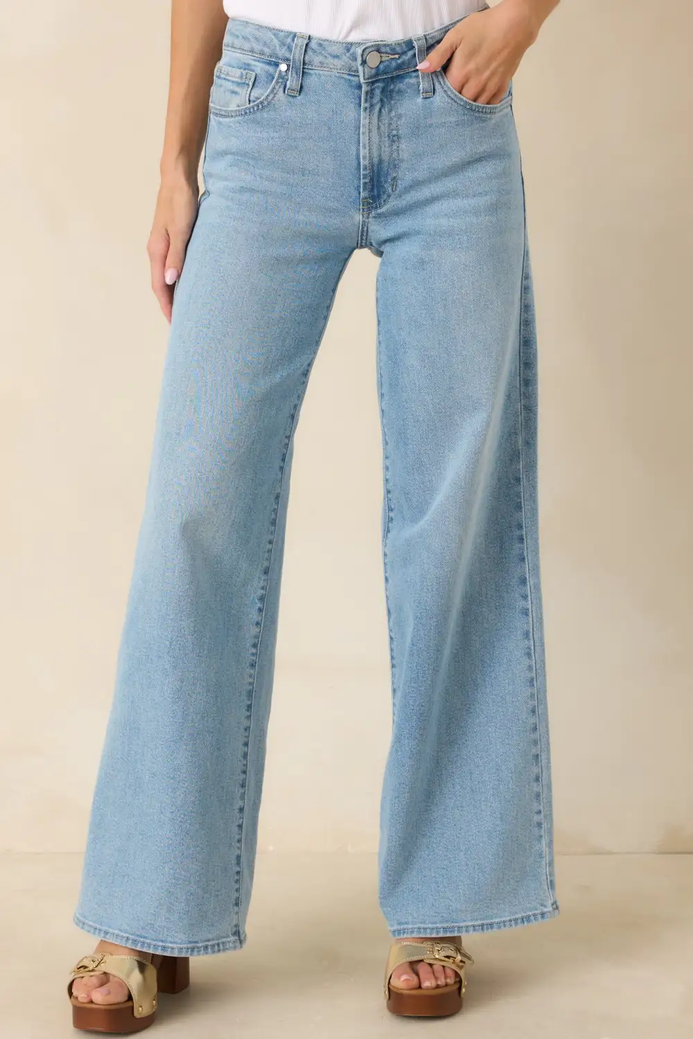 Light Wash Cotton Wide Leg Jeans