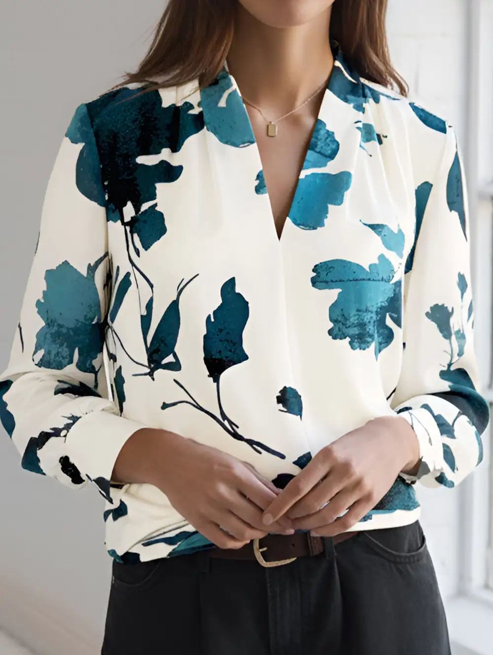 Ink Floral Print Artistic Long Sleeve Shirt