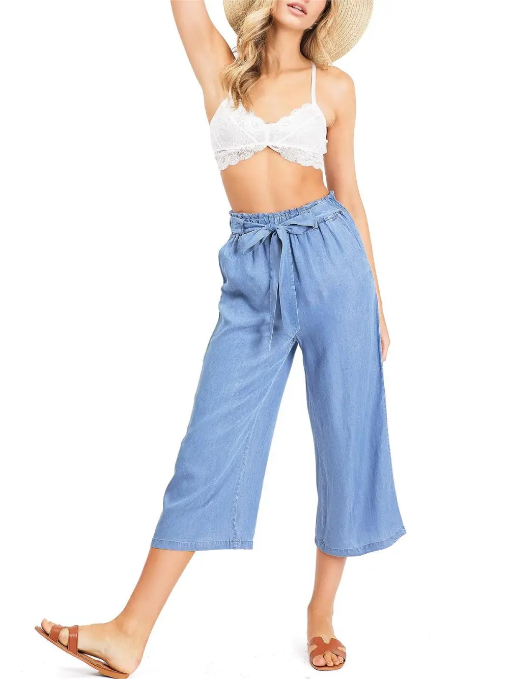 Blush Pink Chambray Tie - Waist Culottes