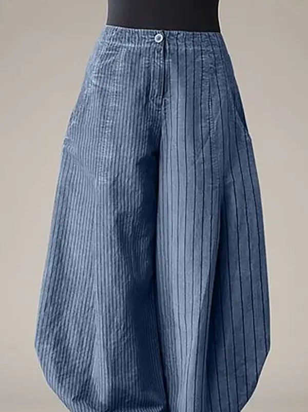 Women's Loose Fit Striped Button Detail Harem Pants
