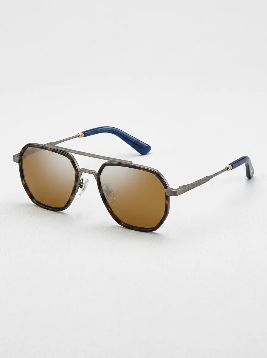 Men's Vintage Tortoiseshell Metal Frame Aviator Sunglasses