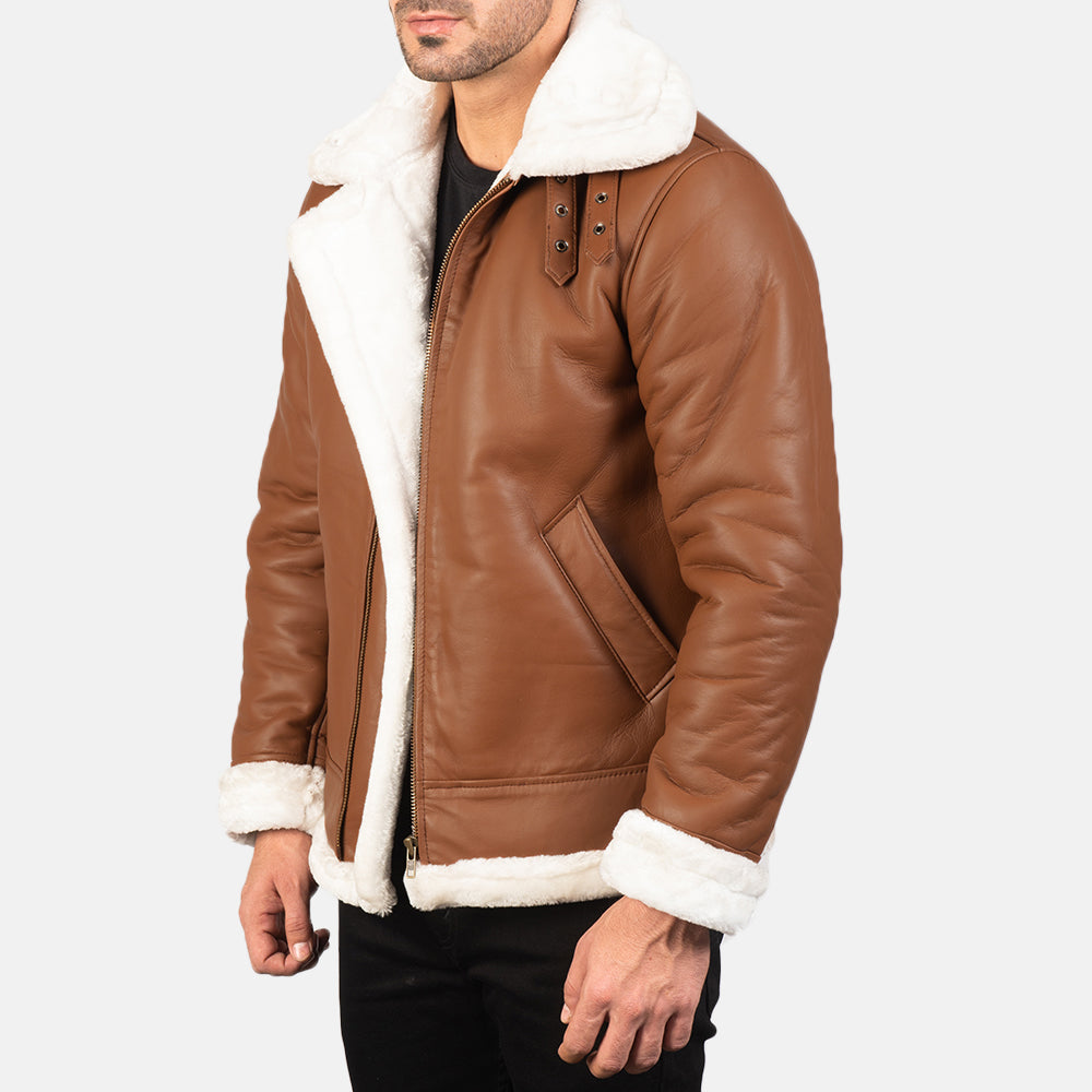 Men's Classic Stitched Detail Bomber Leather Jacket