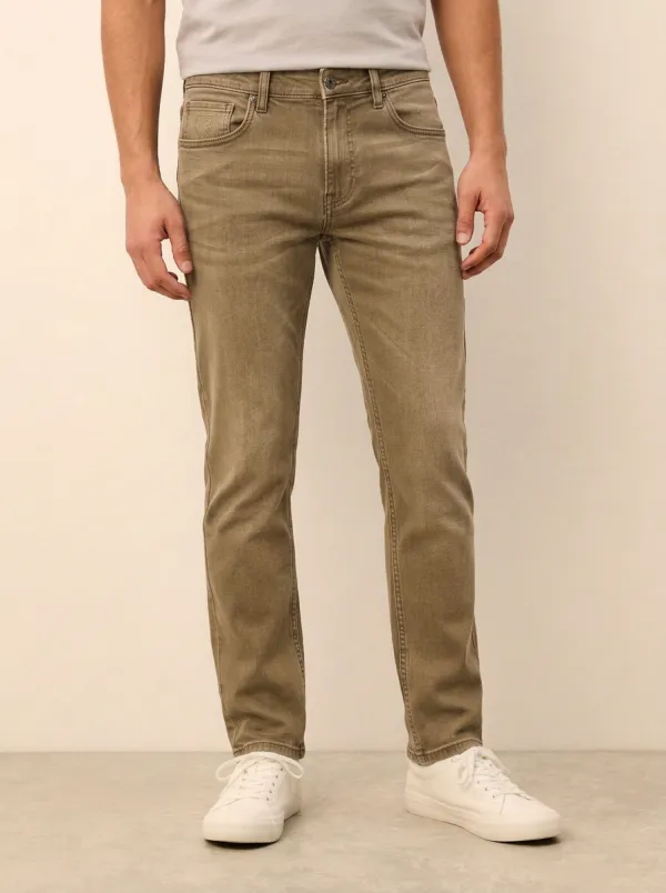 Men's Casual Gray Washed Slim-Fit Stretch Jeans
