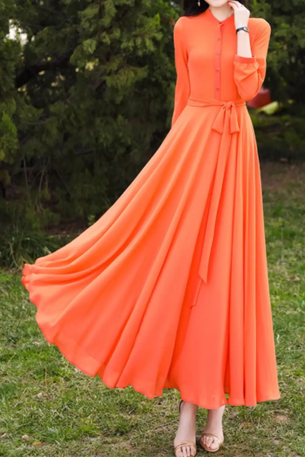 Refined Chiffon Long Sleeve Maxi Dress
