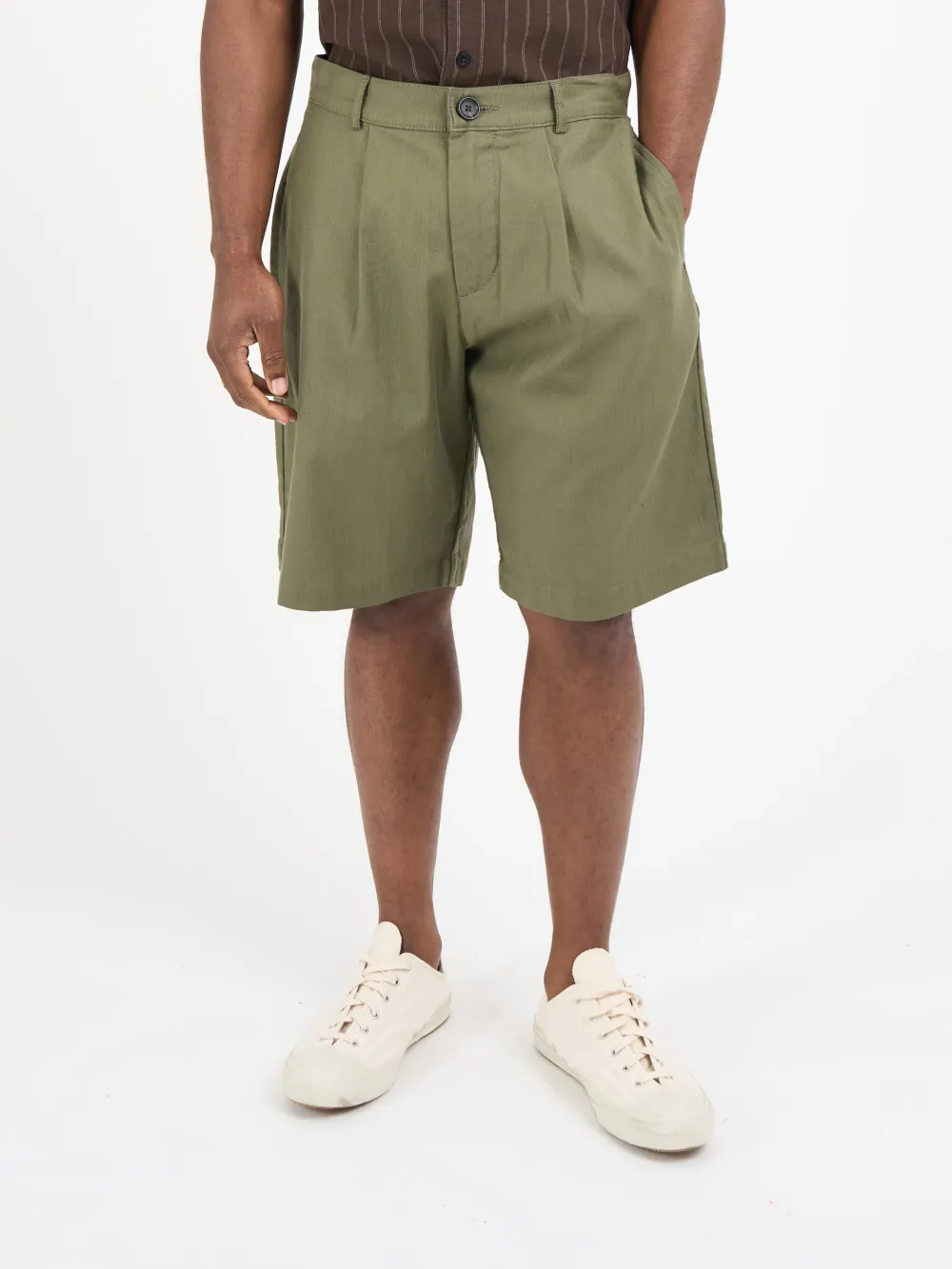 Green Linen-Cotton Shorts