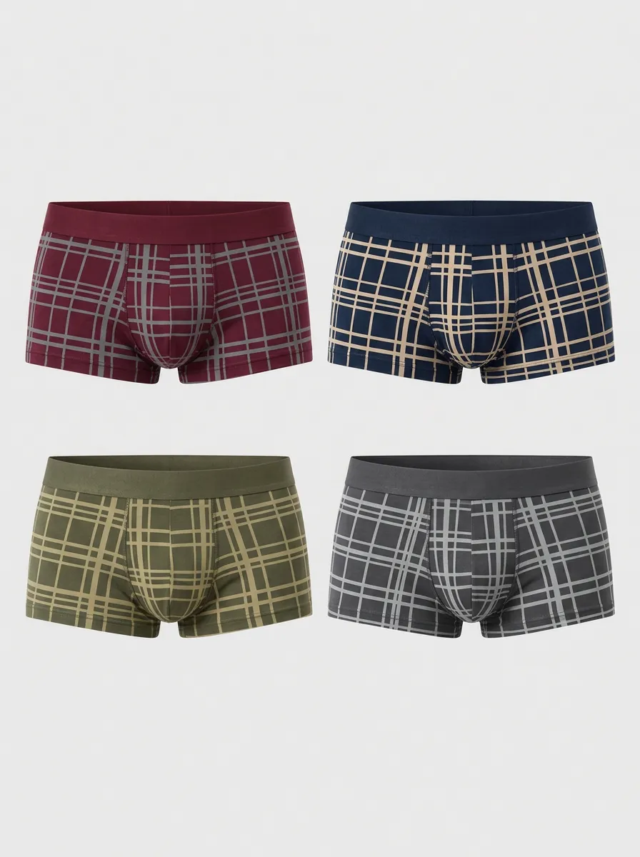 Men's Plaid Pattern Multi-Pack Tartan Printed Boxer Briefs