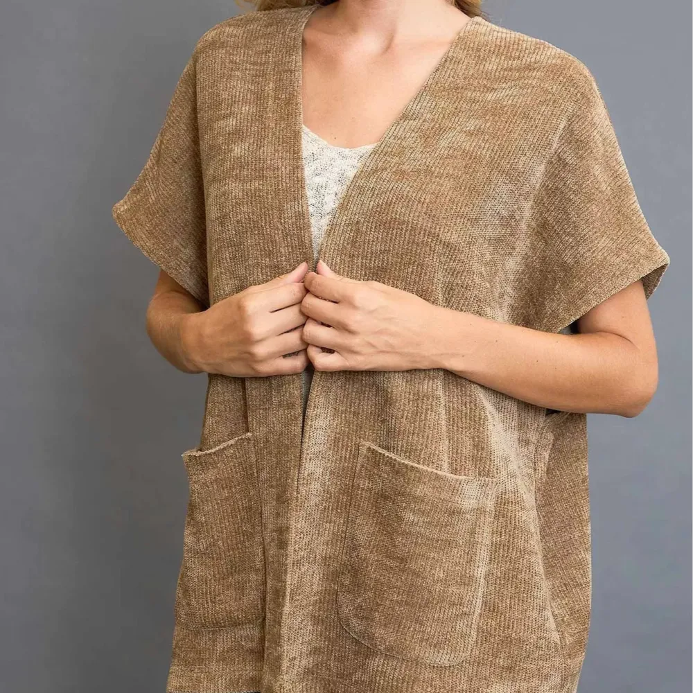 Refined Open Front Pocket Detail Knit Cardigan
