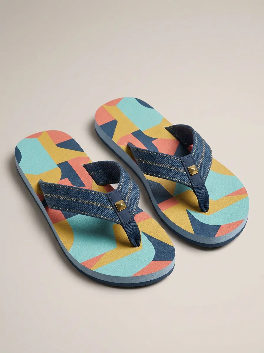 Men's Geometric Pattern Colorful Printed Flip Flops