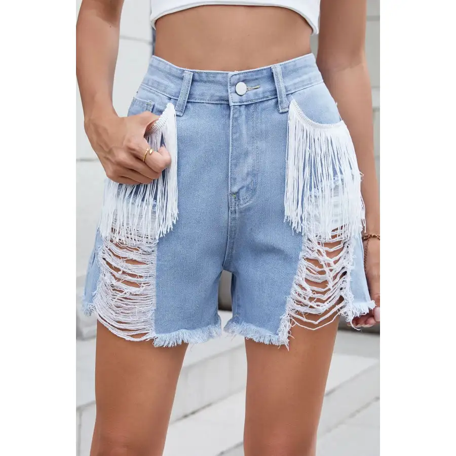 Distressed Fringe Denim Shorts
