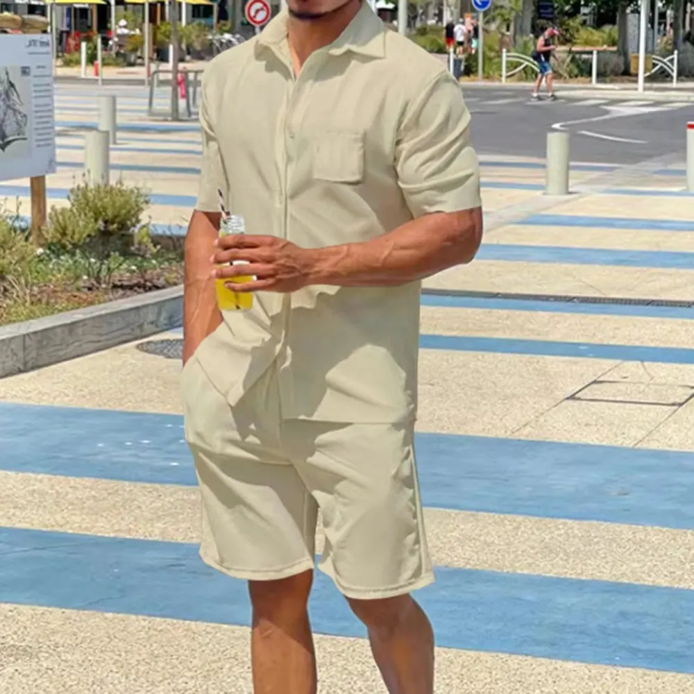 Button Up Coordinated Shirt And Shorts Set