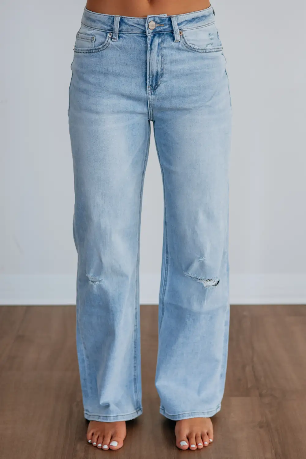 Women's Ultra High Rise Wide Leg Knee Distressing Jeans