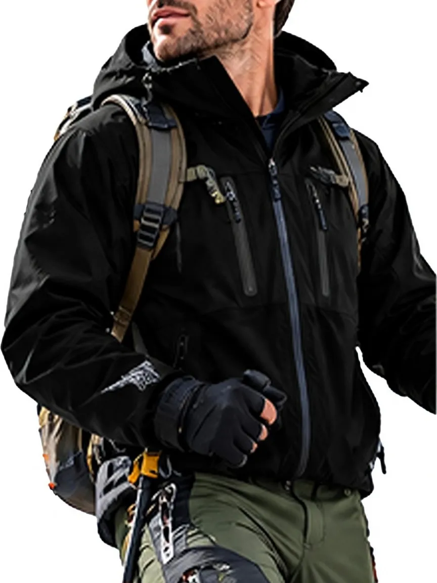 Men's waterproof jacket, suitable for cold-weather hiking, winter skiing, and outdoor softshell activities.