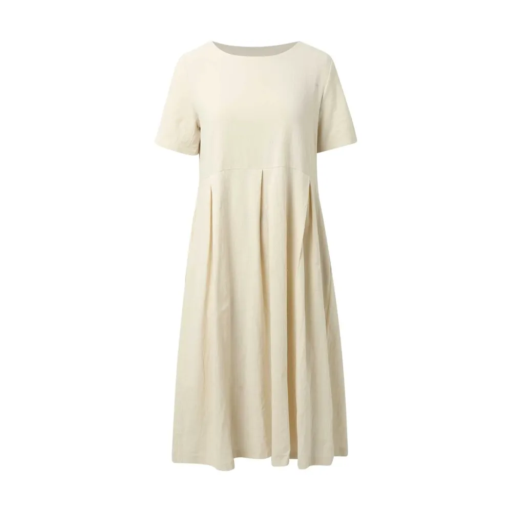 Linen Blend Cotton Blend Maxi Draped Fit Dress