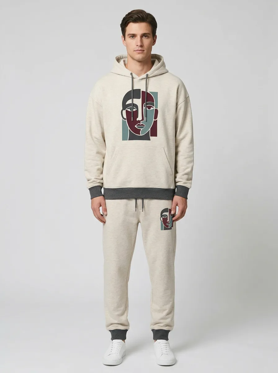 Men's Abstract Face Graphic Hoodie Jogger Set