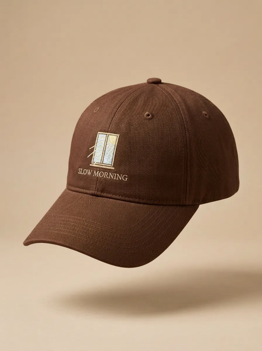 Relaxed Slow-Morning Window-Motif Embroidered Unisex Baseball Cap