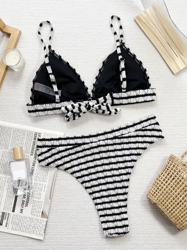 Striped V Neck Coordinated Swimsuit
