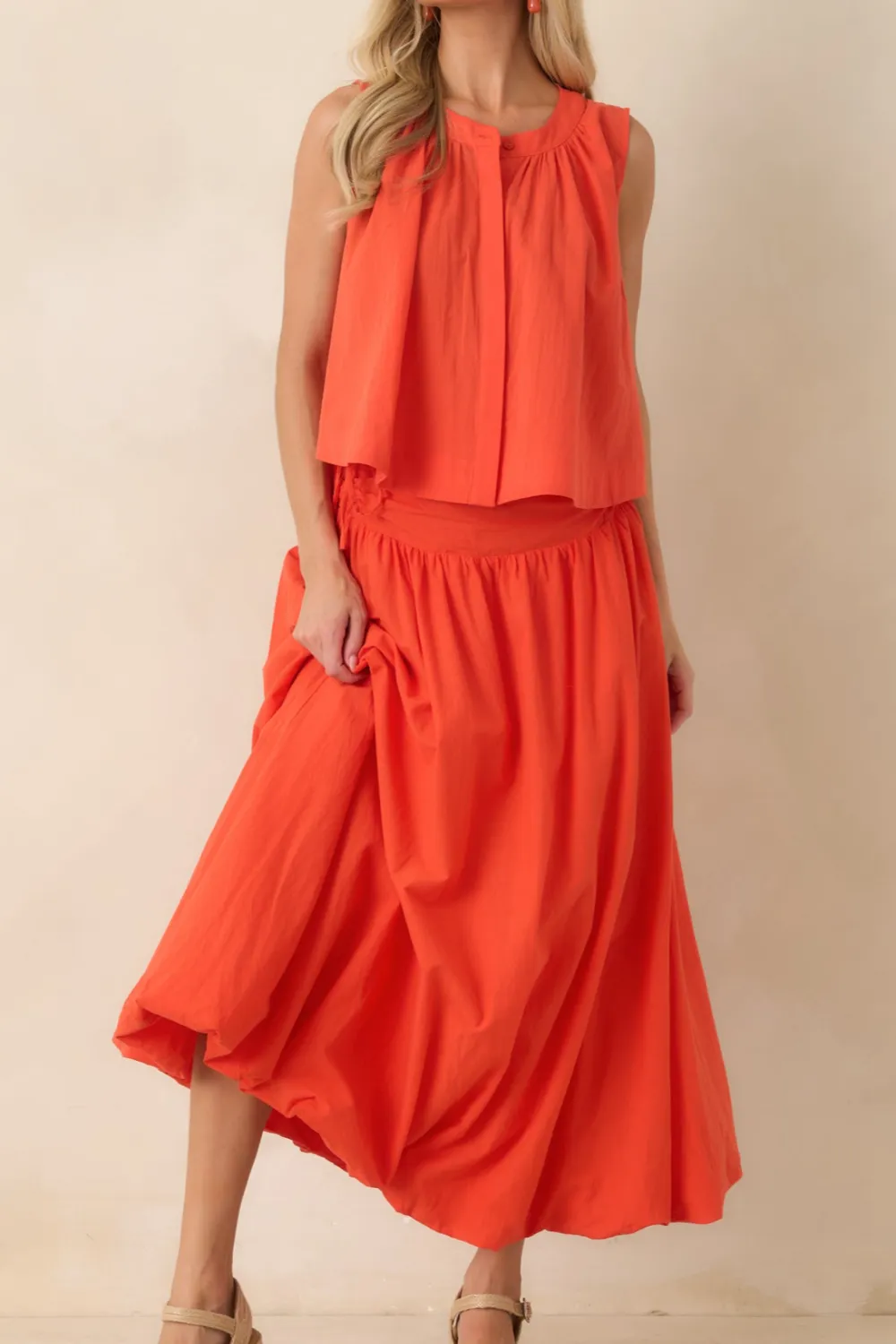 Cotton Gathered Maxi Skirt