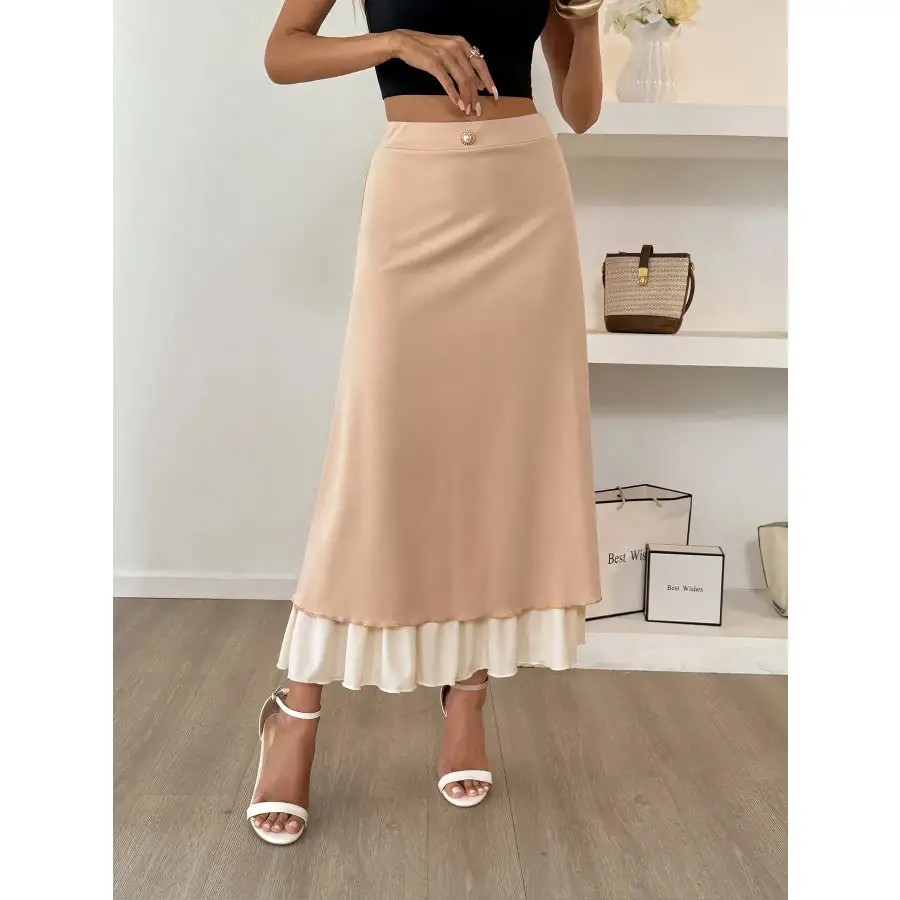 Layered Midi Skirt with Contrast Hem Detail