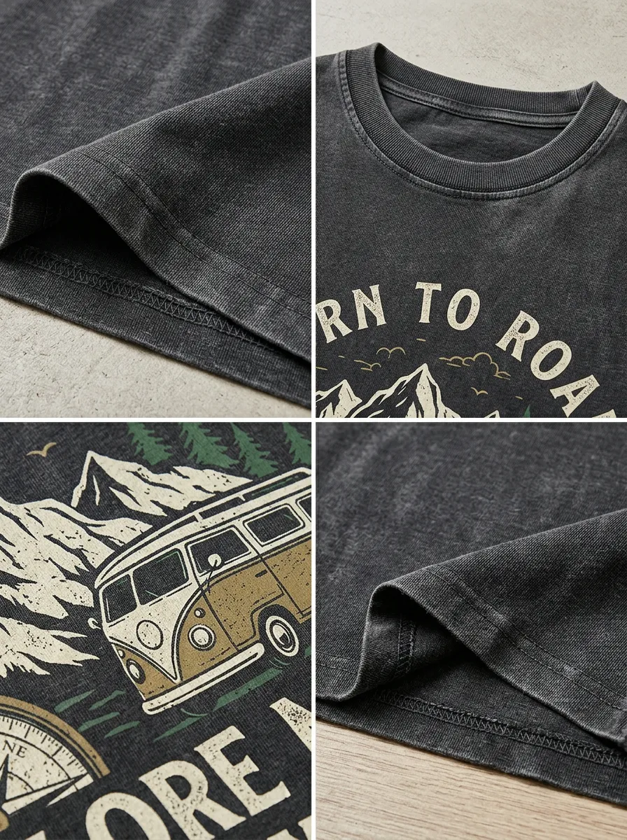 Unisex Outdoor Lover Mountain Van Compass Printed T-shirt