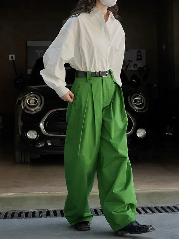 Women's High Waist Loose Fit Pleated Pants