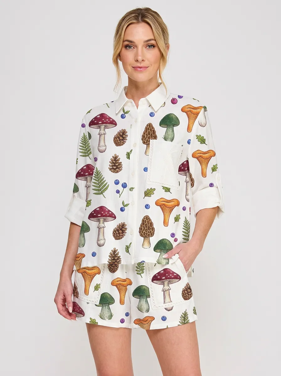 Women's Mushroom Forest Nature Graphic Button-up Shirt Tank Top