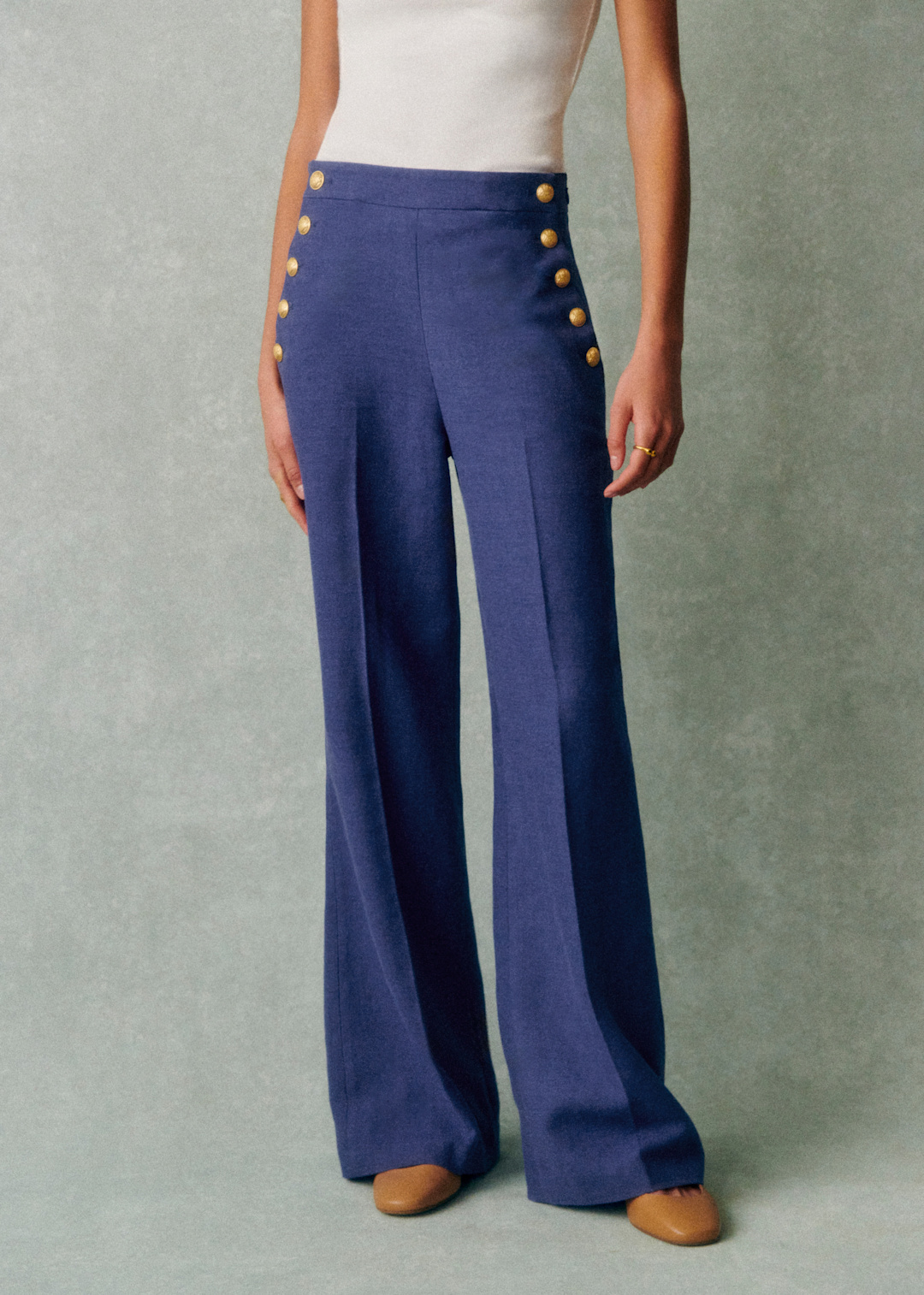 High-Rise Two-Button Straight Jeans