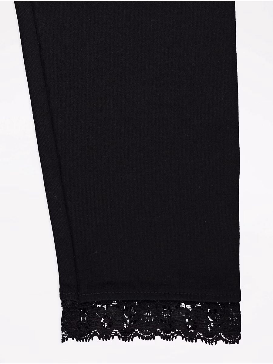 Black Lace Trim Leggings detail 1
