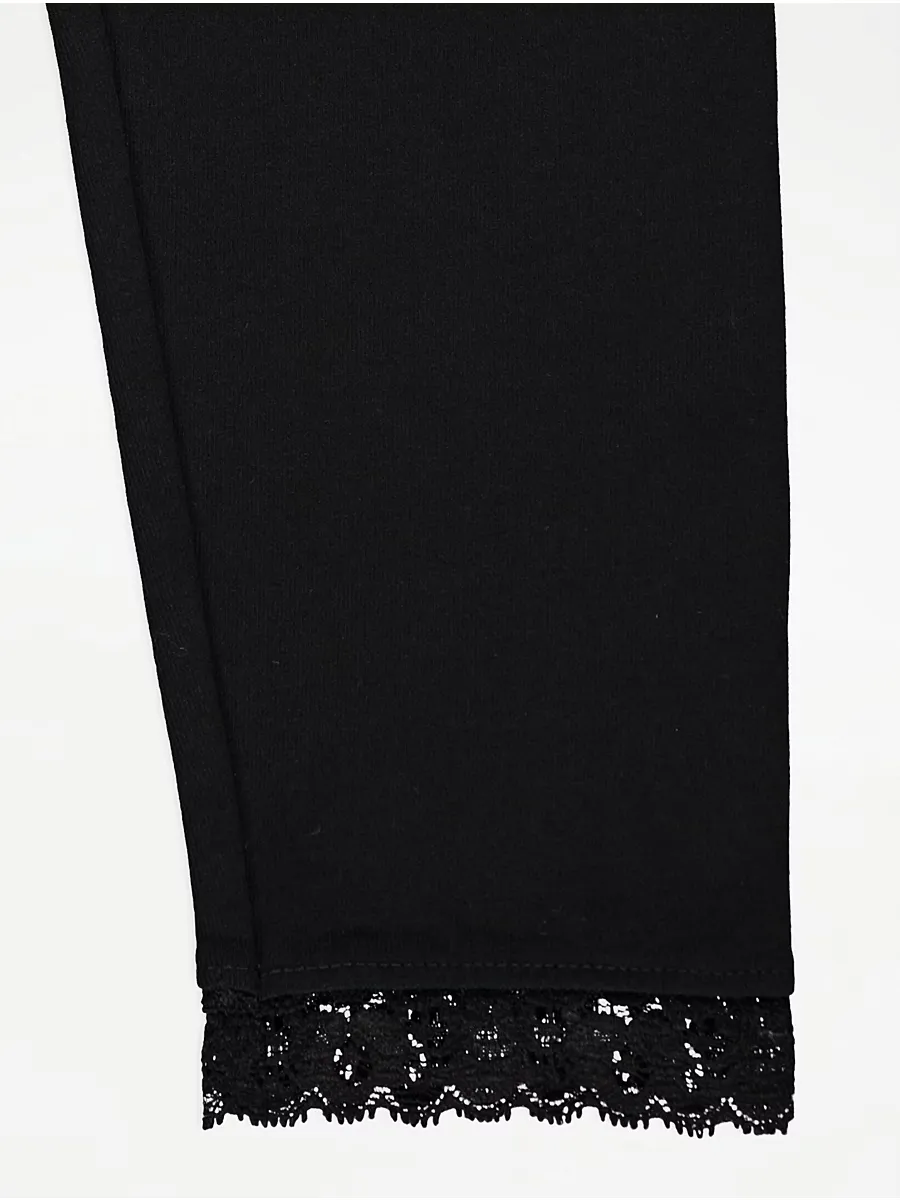 Black Lace Trim Leggings