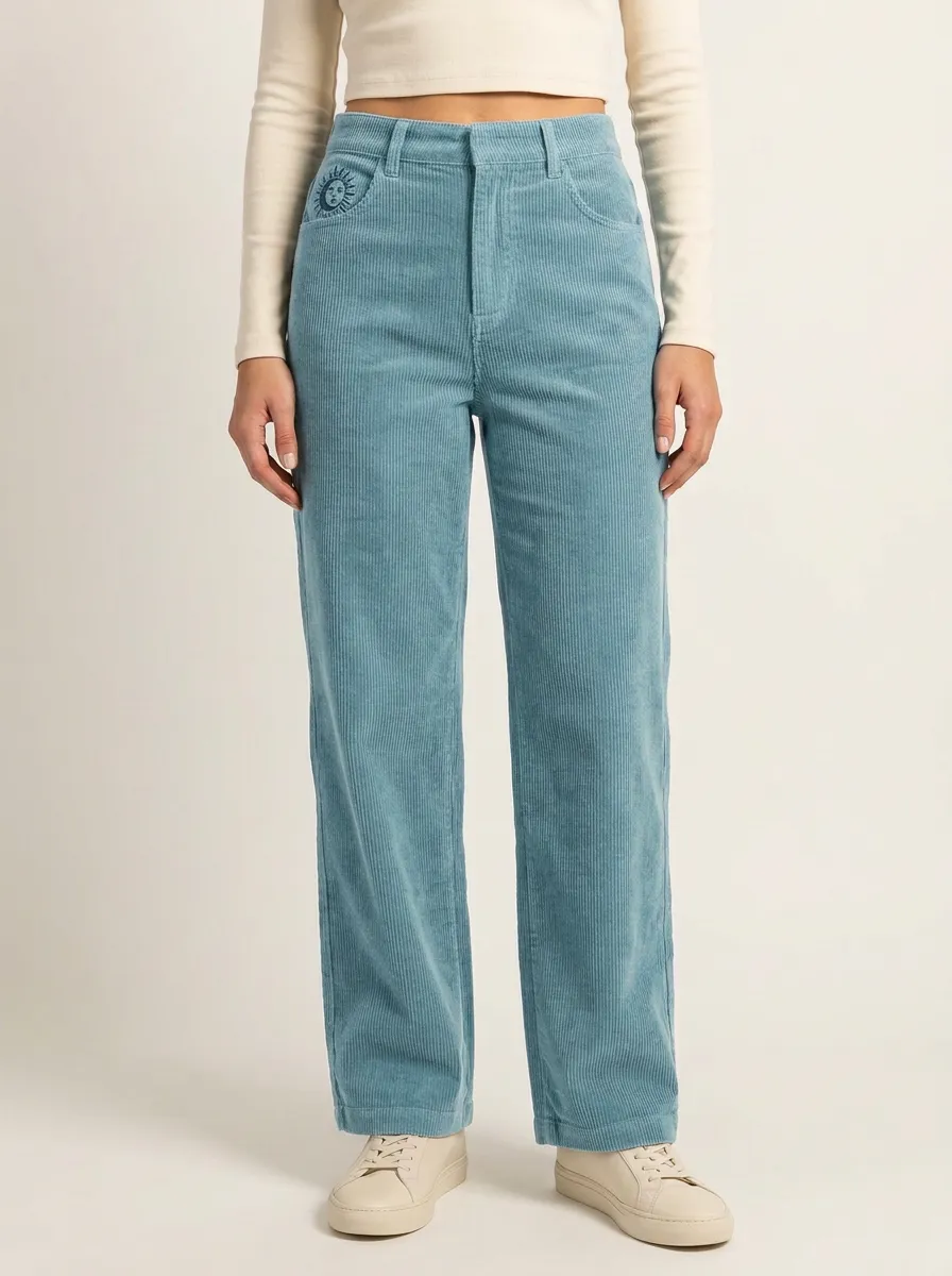 Women's Celestial Embroidered High-Rise Straight-Leg Corduroy Pants