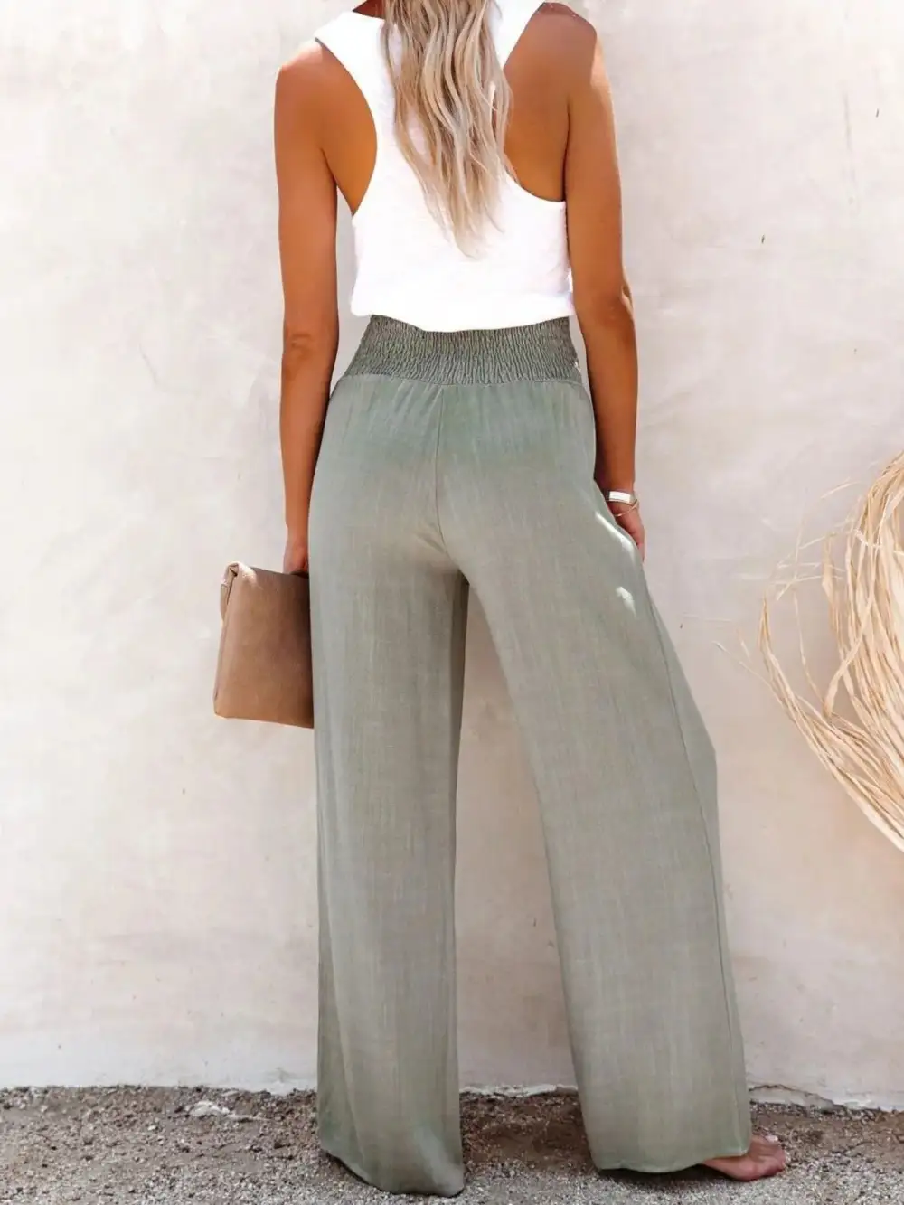 Wide Leg High Waist Textured Versatile Pants