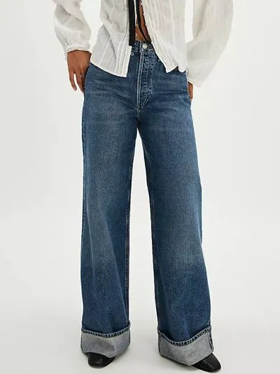 Pocketed Cuffed Denim Jeans