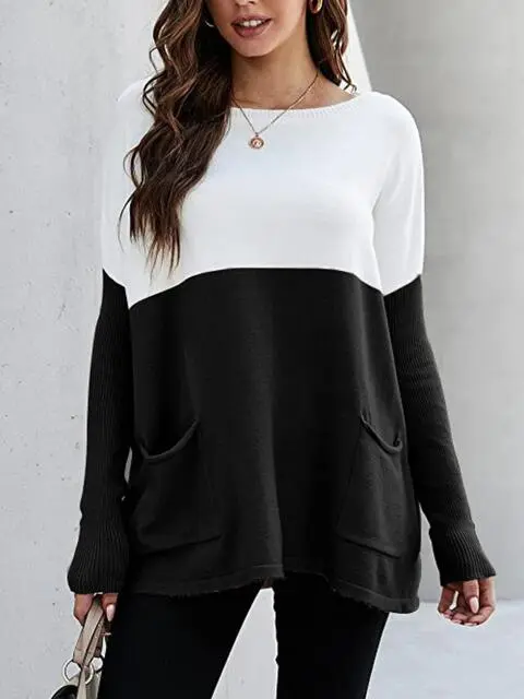 Pocket Detail Two Tone Sweater