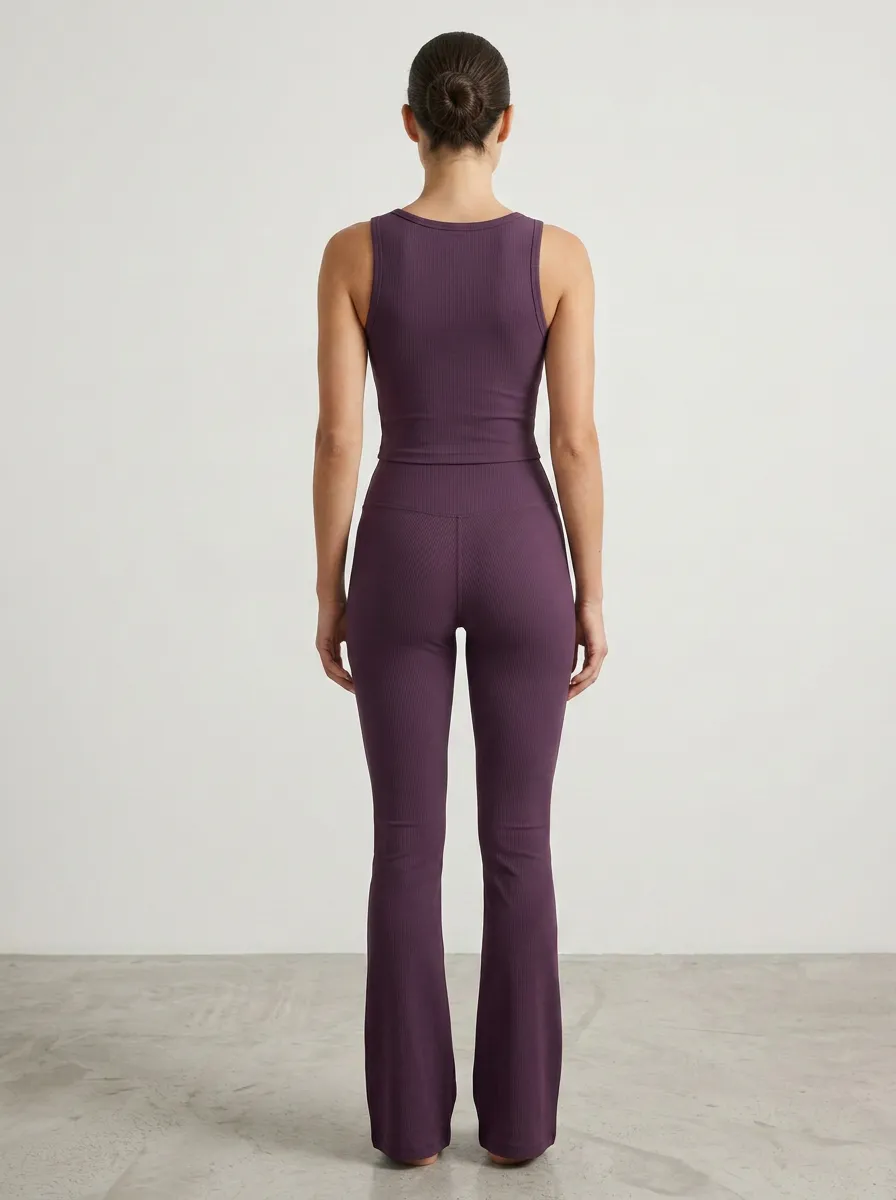 Yoga-Inspired Ribbed Yoga Women's Tank Top Flare Pants Active Set