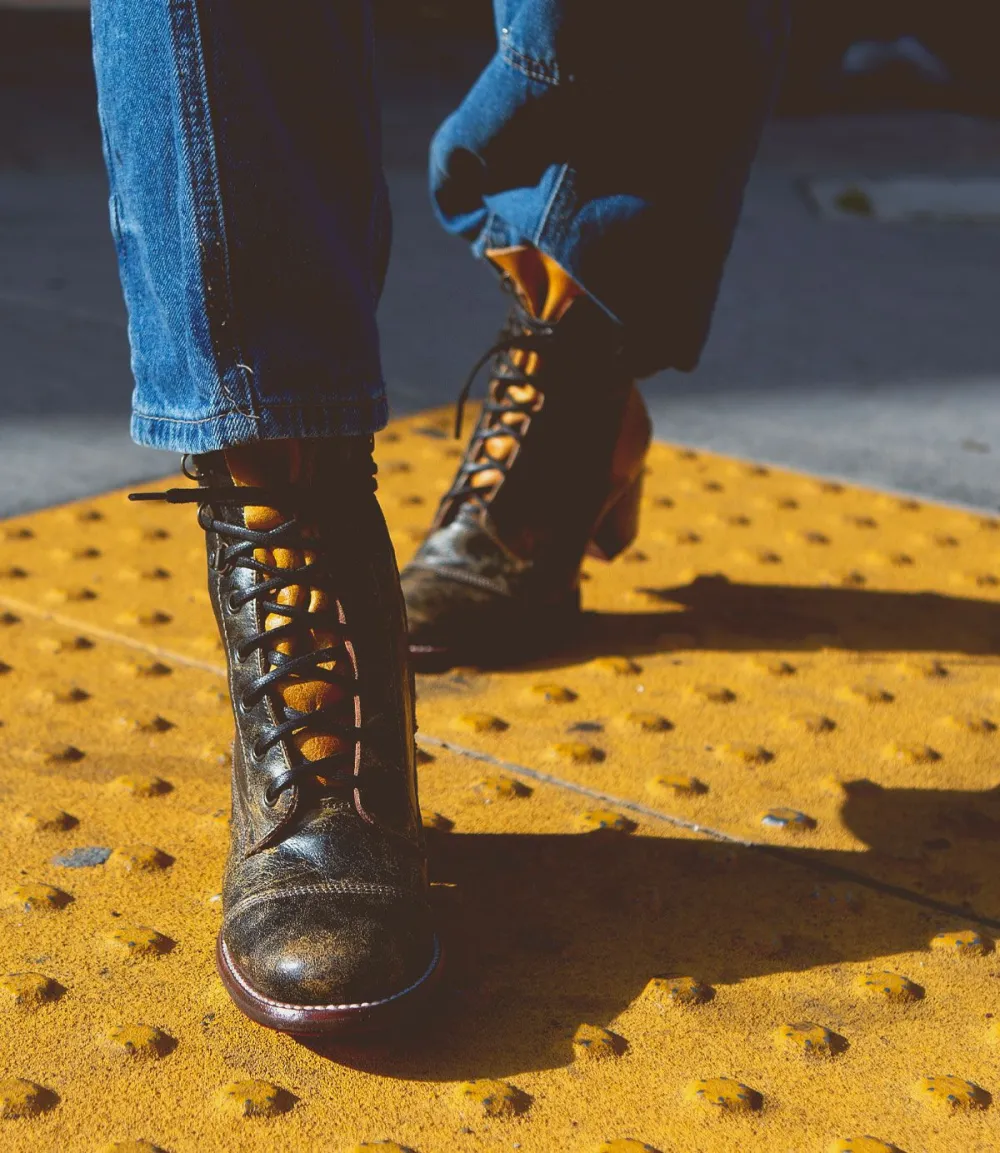 Cap-Toe Side-Zip Lace-Up Boots