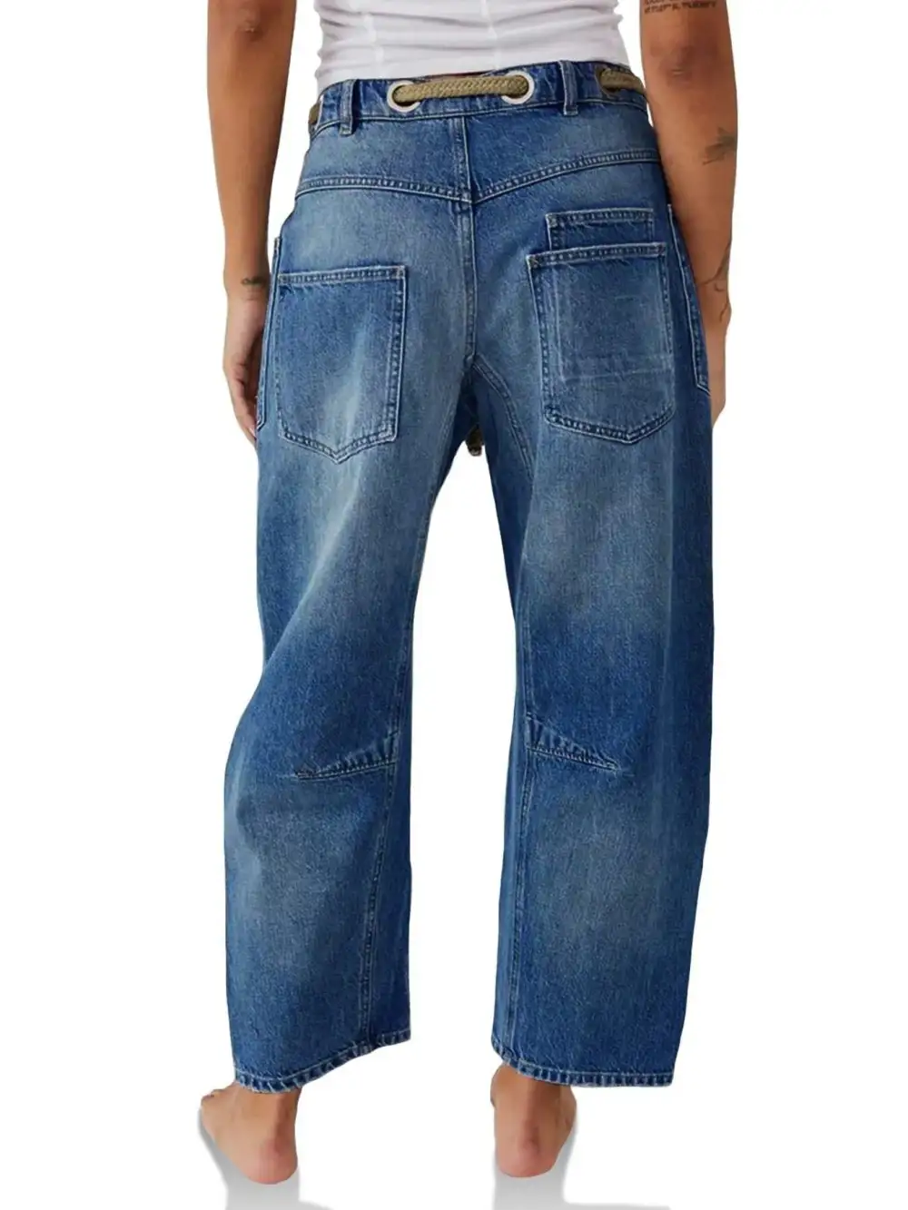 Tailored Wide Leg Washed Denim Jeans