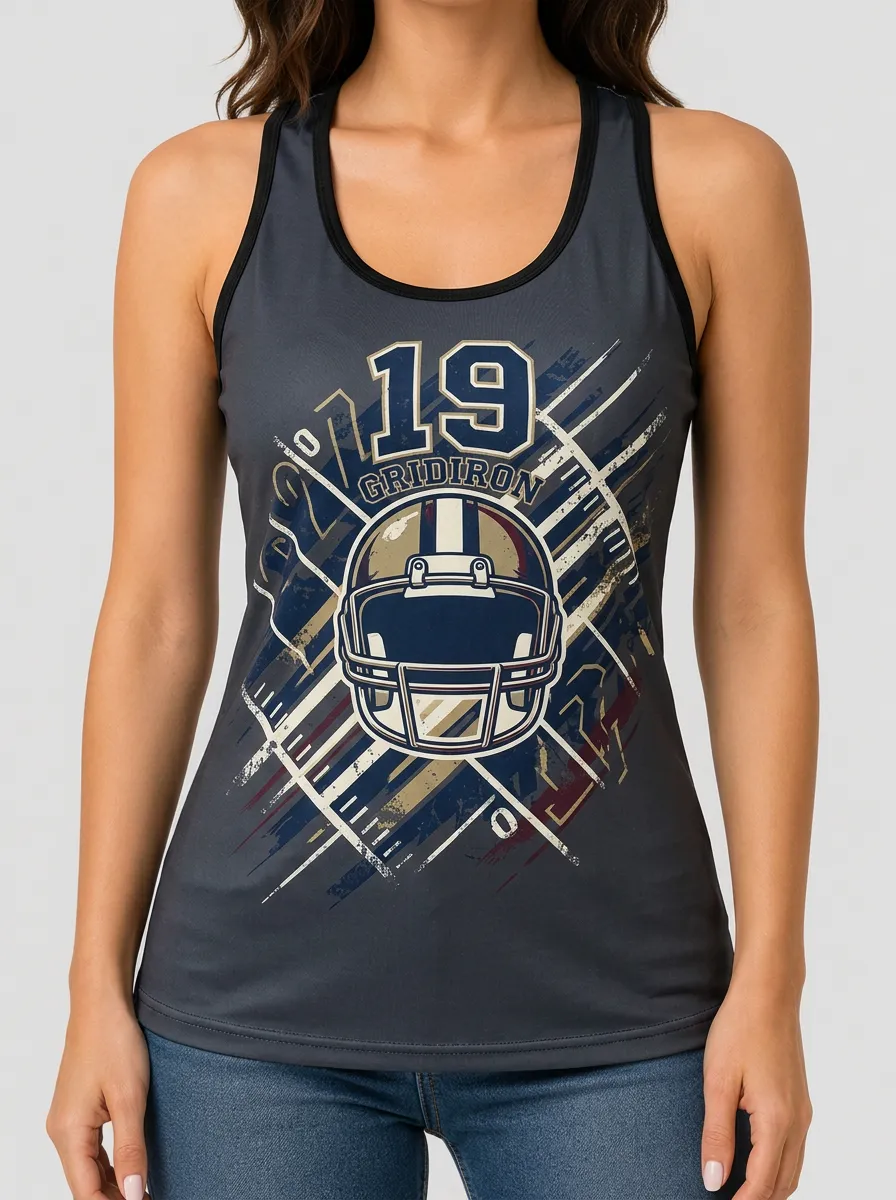 Women's Football Fan 19 Gridiron Helmet Printed Tank Top