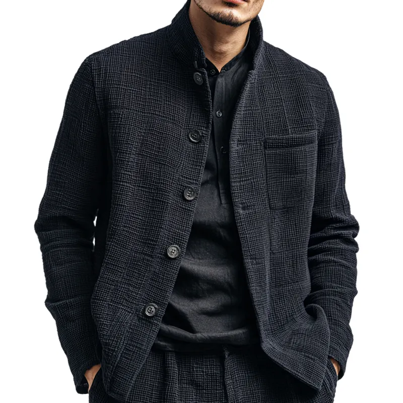 Band Collar Utility Textured Jacket