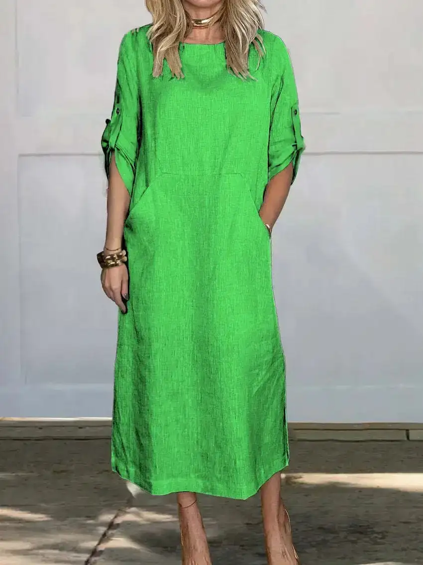  Breezy Loose Fit Pocket Midi Dress