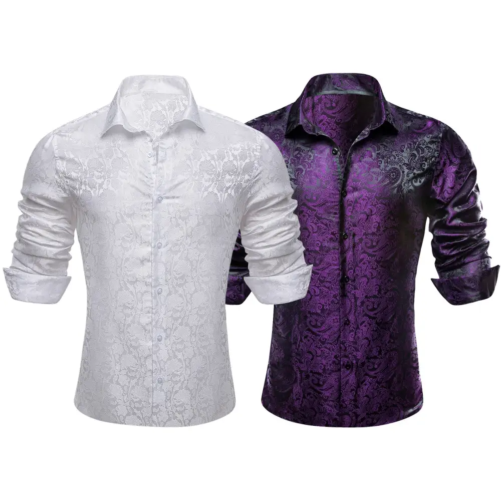 Refined Paisley Long Sleeve Silk Casual Shirt