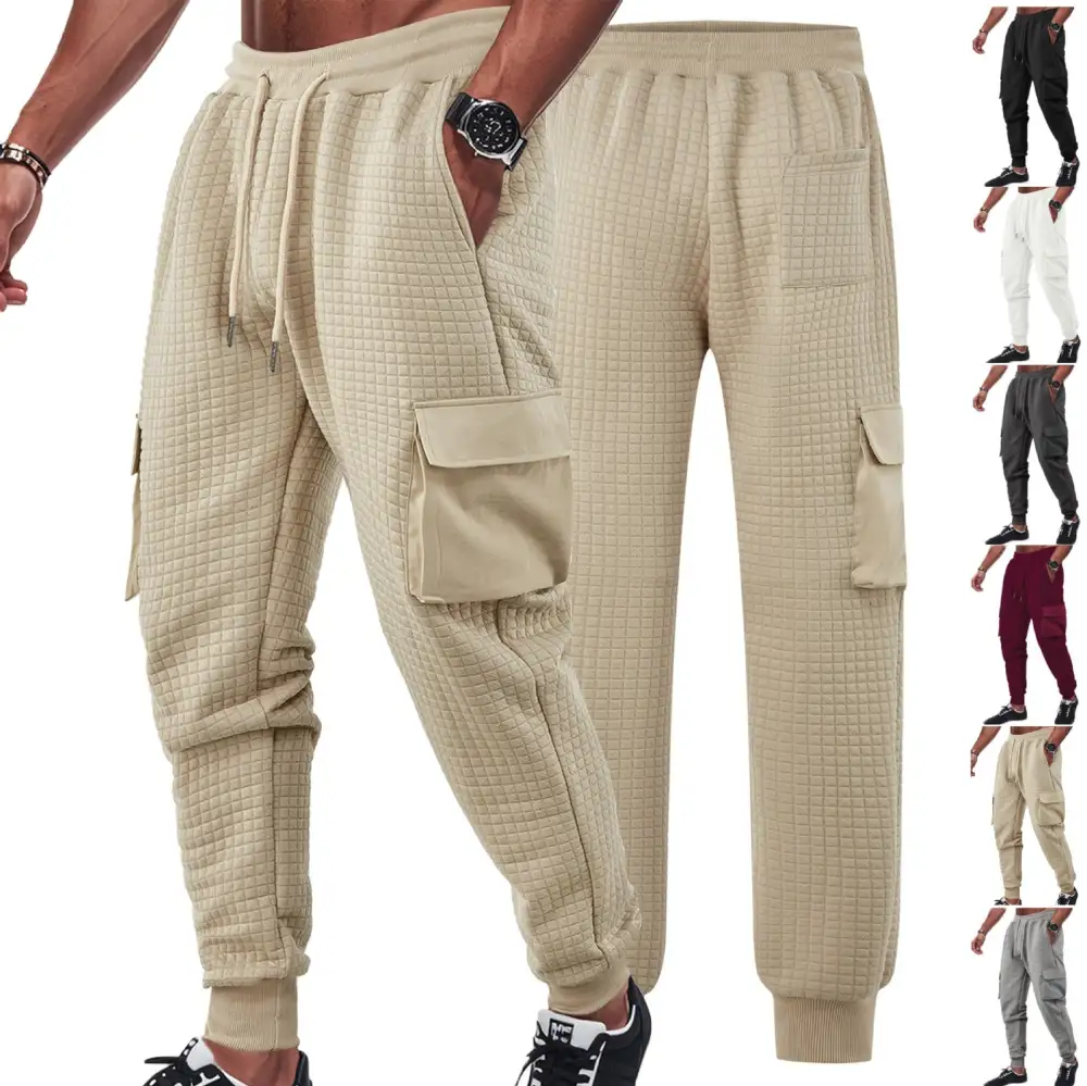 Men's Quilted Cargo Pants Waist Pockets Cargo Pants