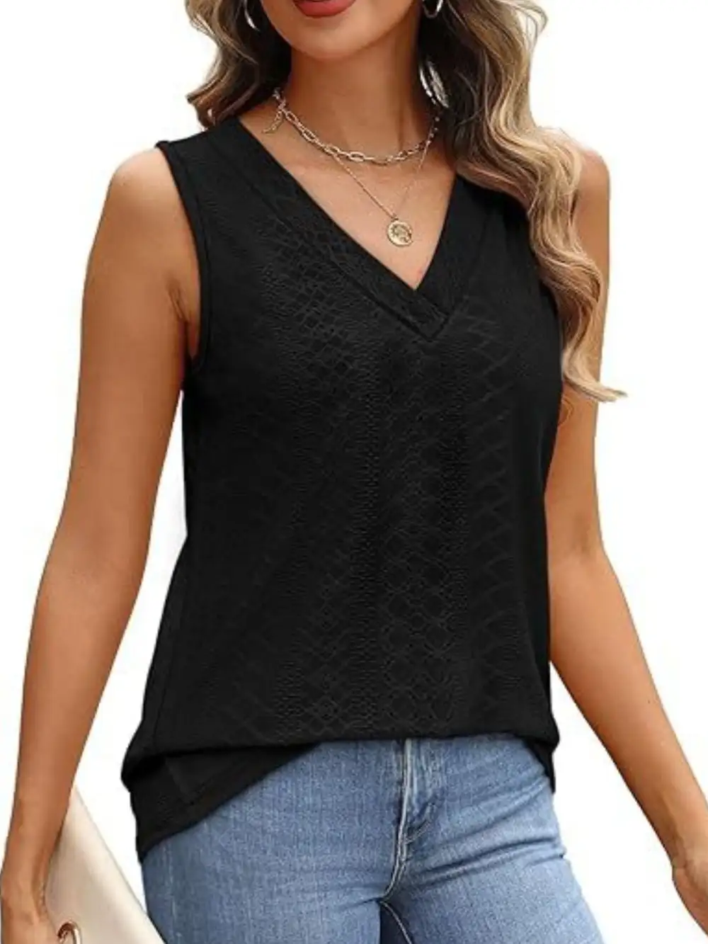 Eyelet V Neck Tank