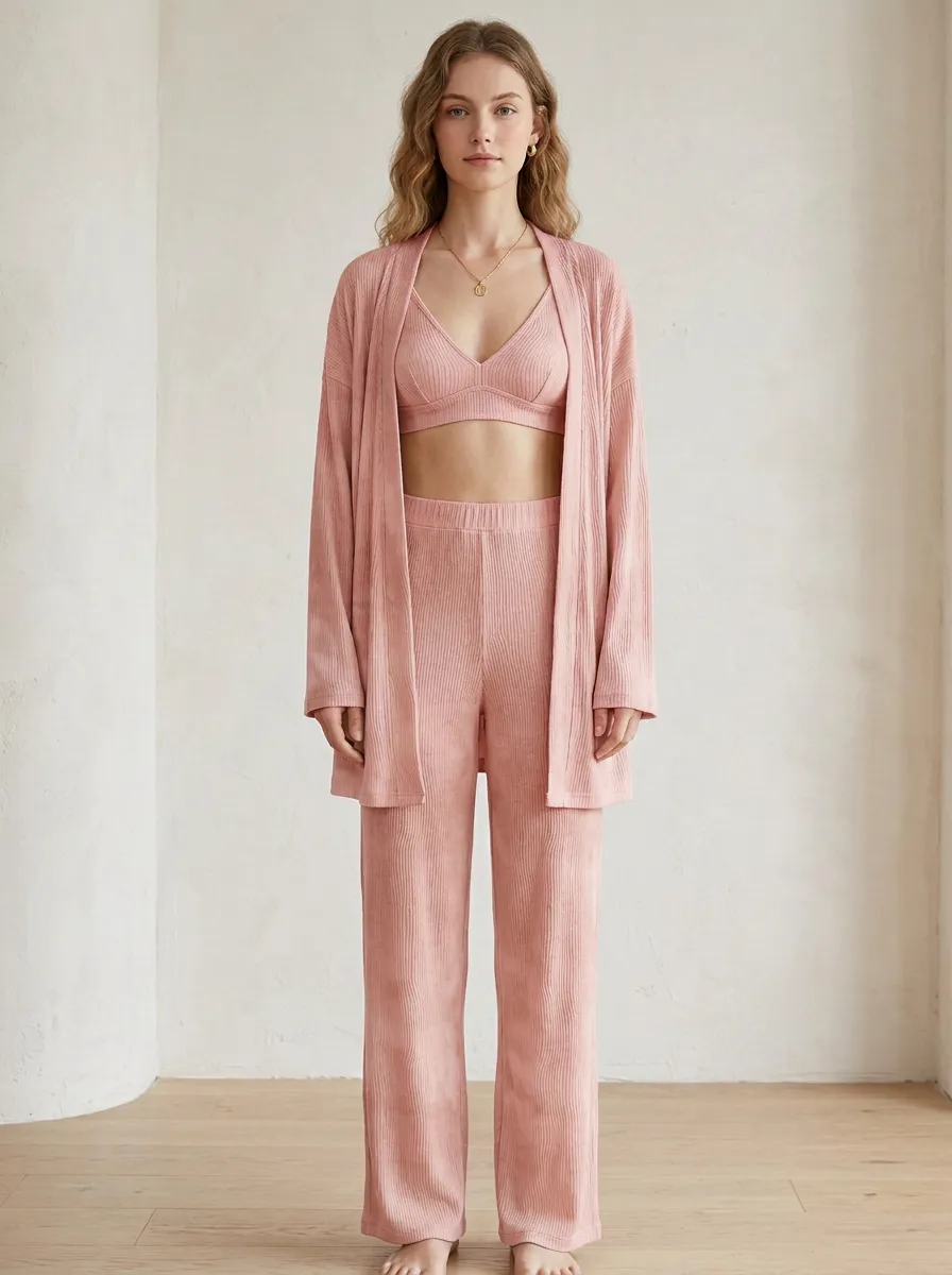 Textured Wide Leg Cardigan Lounge Set