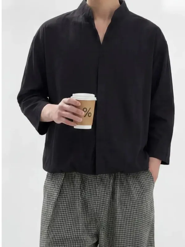 Cuffed Hem V-Neck Shirt