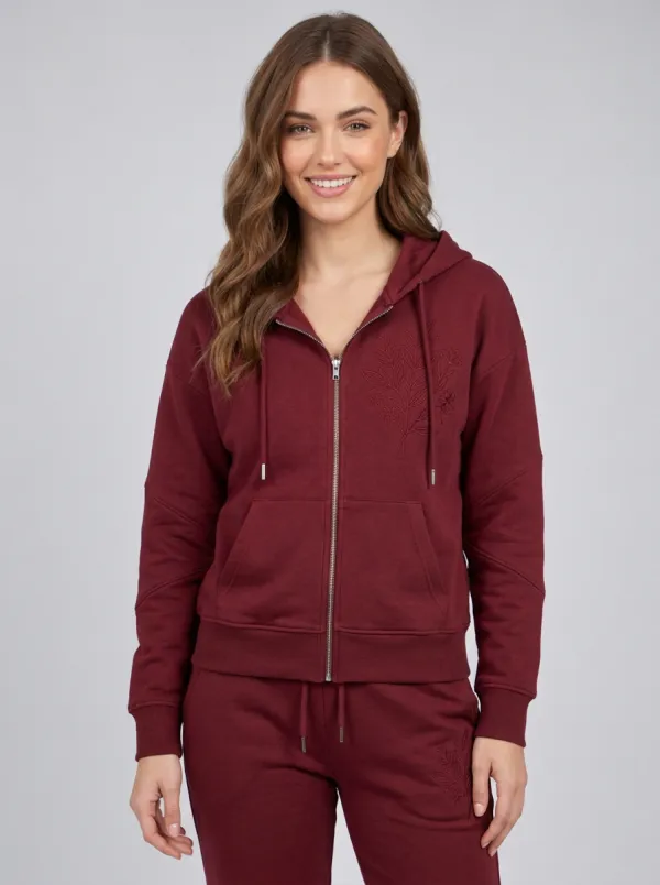 Women's Sage Green Floral Embroidered Kangaroo Pocket Zip-Up Hoodie Jacket & Jogger Set