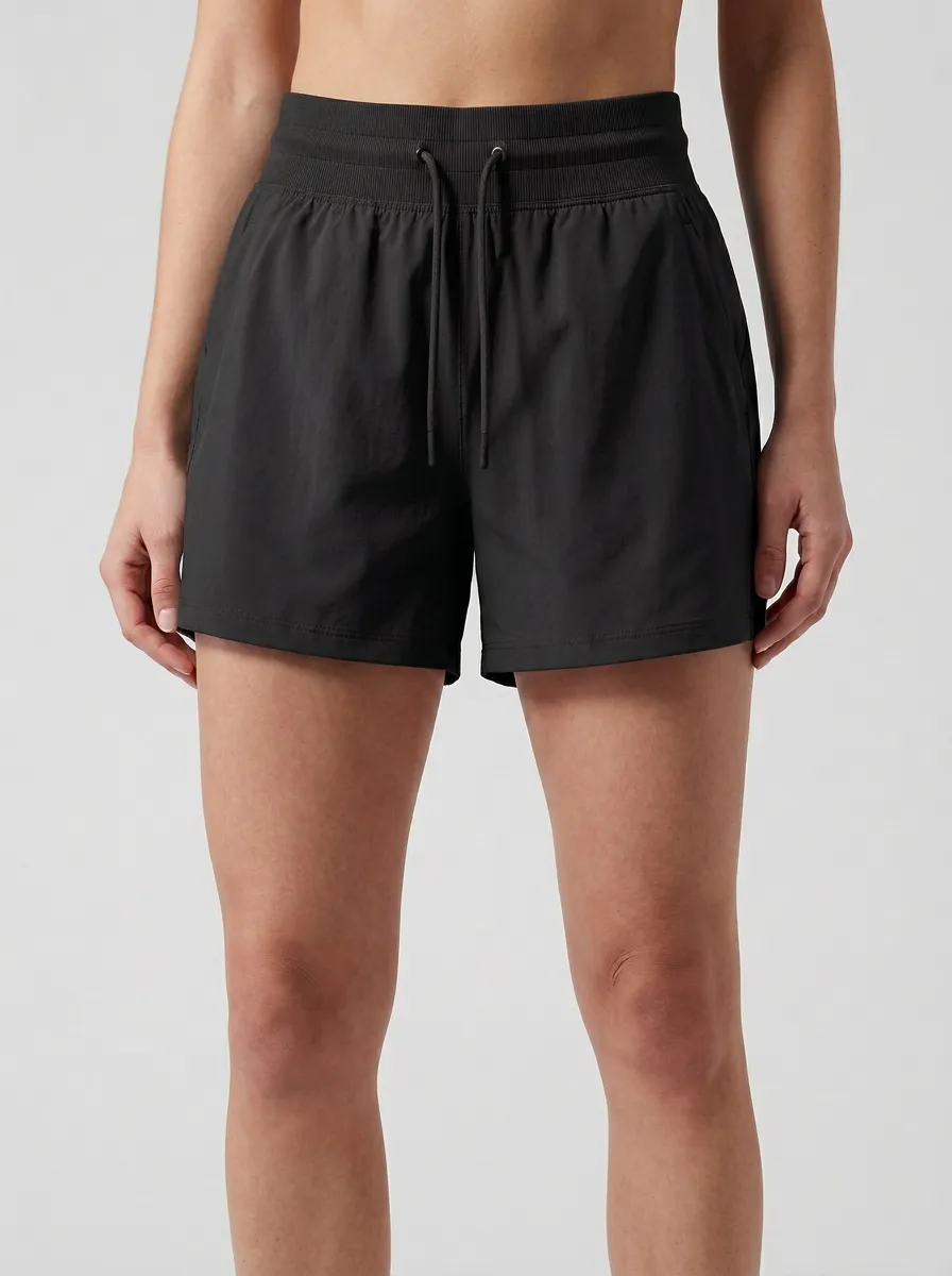 Women's Ribbed-Waist Drawstring Athletic Shorts