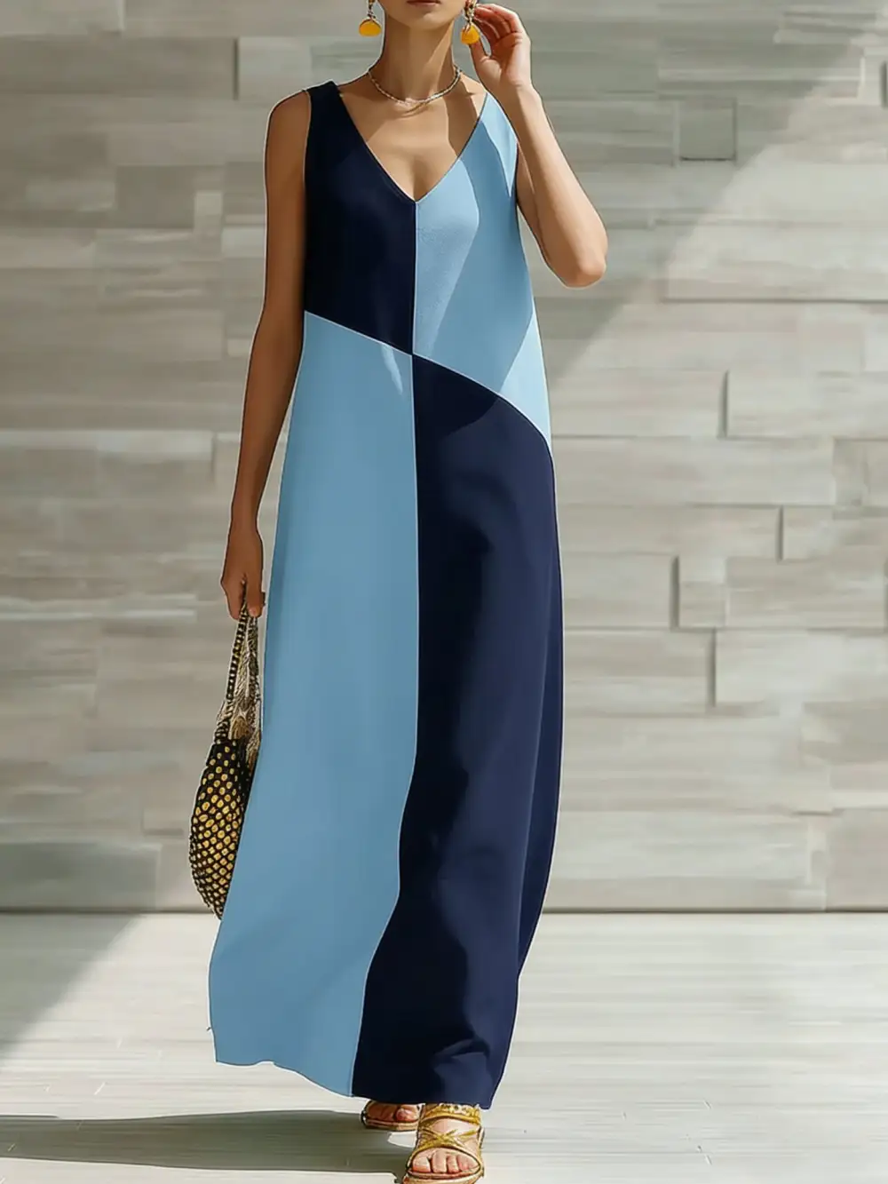 Block Sleeveless Maxi Dress