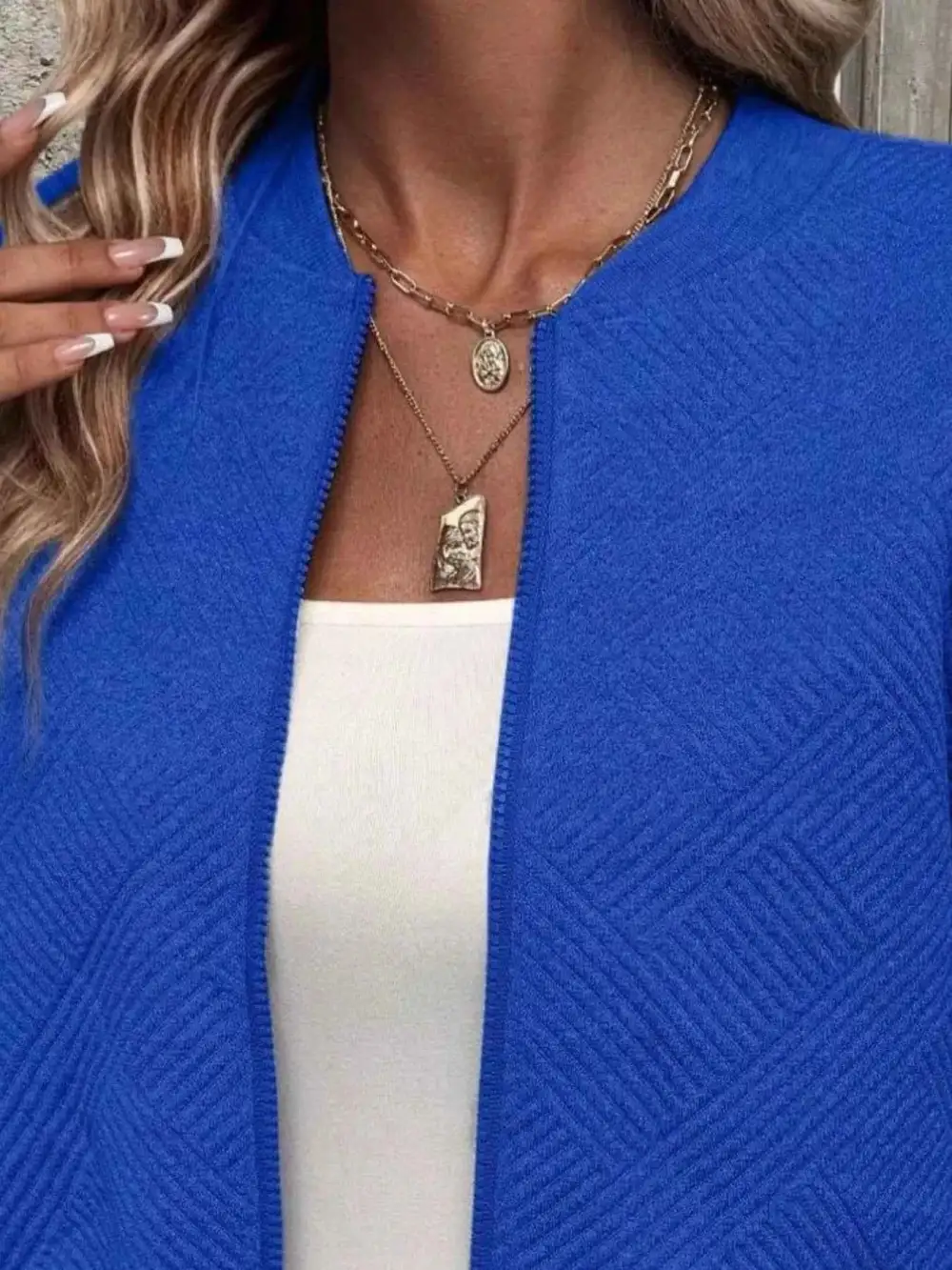Plus Size Zip-Up Long Sleeve Textured Jacket