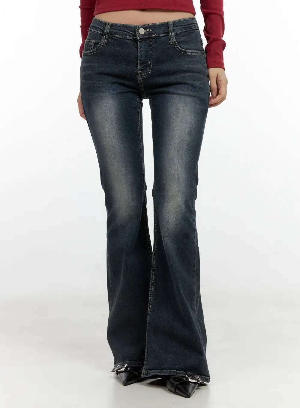Low-Rise Flared Hip Pad Denim Jeans