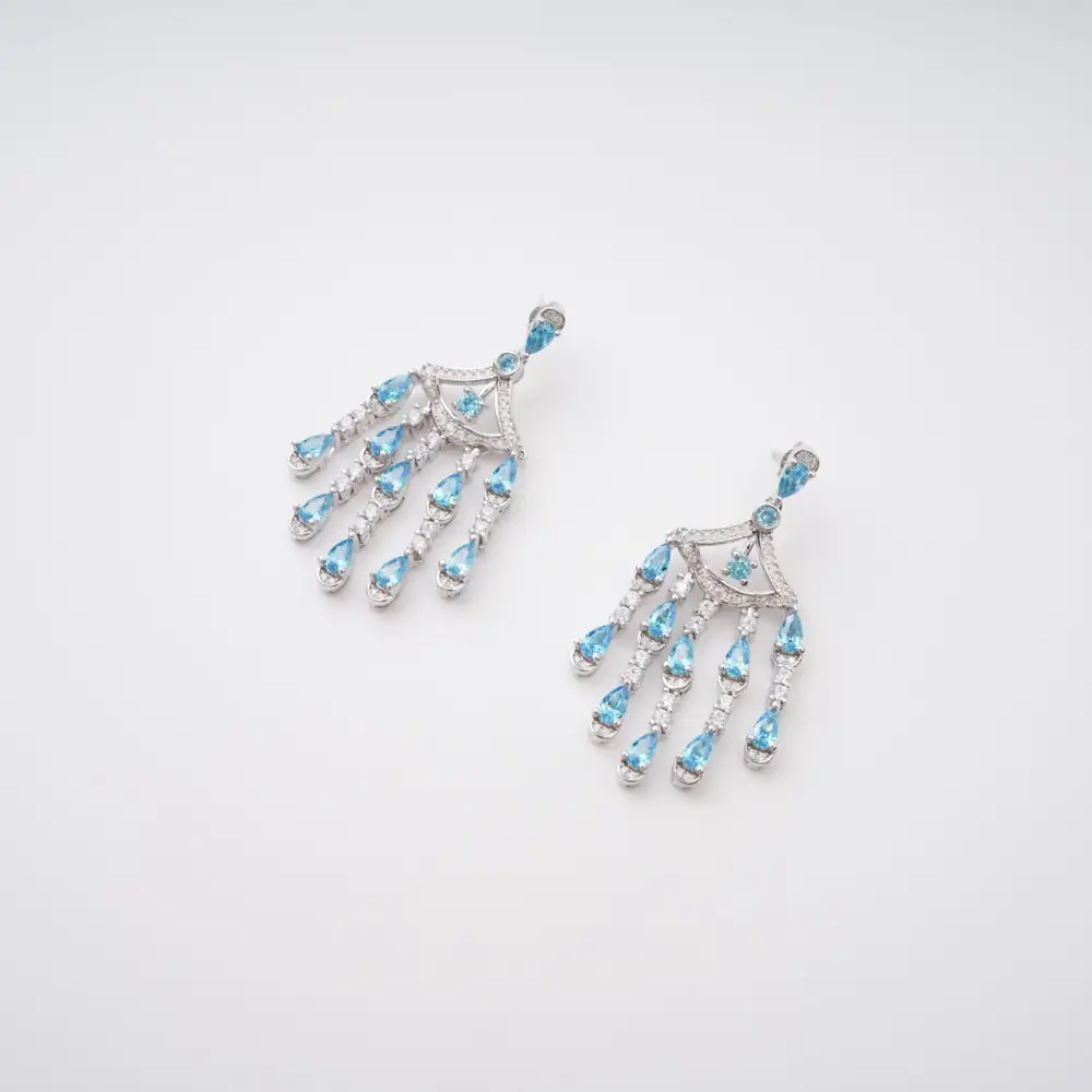 Blue Crystal Embellished Sterling Silver Earrings